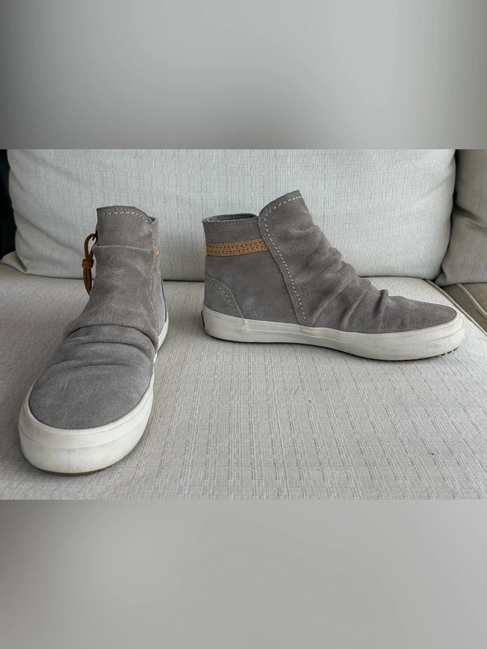 Sperry Crest Gray Suede High-Top Sneakers with Brown Leather Accents